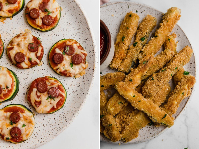 Collage of vegetable snacks.