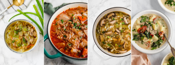 Collage of different soups.