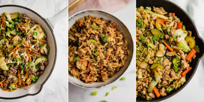 Collage of stir fries.