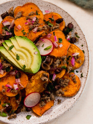 Sweet potato nachos on a plate.