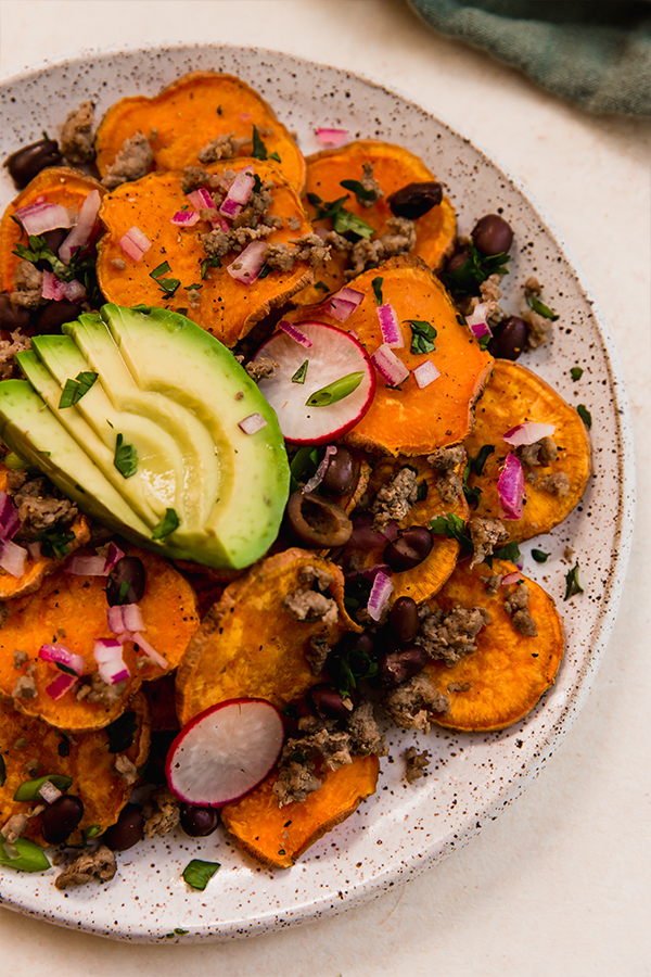 Sweet potato nachos on a plate.