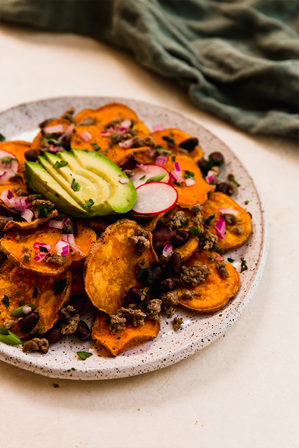 A plate of sweet potato nachos.