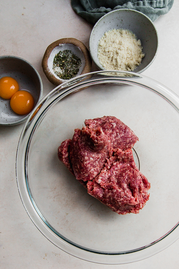 The ingredients for Italian lamb meatballs.