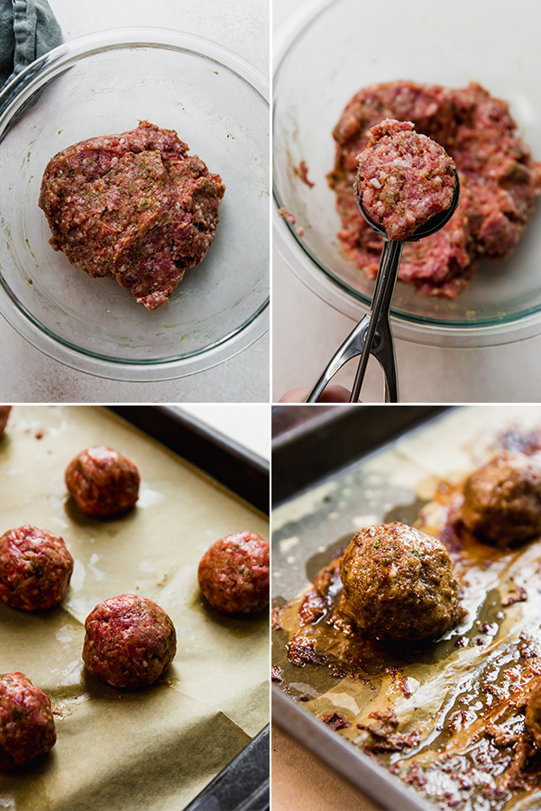 The steps of making the Italian lamb meatballs
