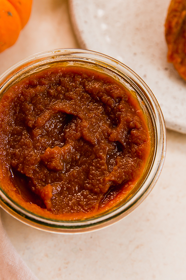Pumpkin butter in a small glass bowl.