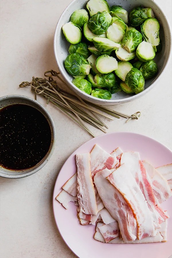 All the ingredients for bacon wrapped brussels sprouts