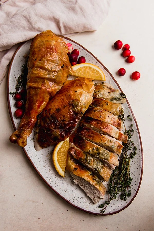 Platter of orange turkey.
