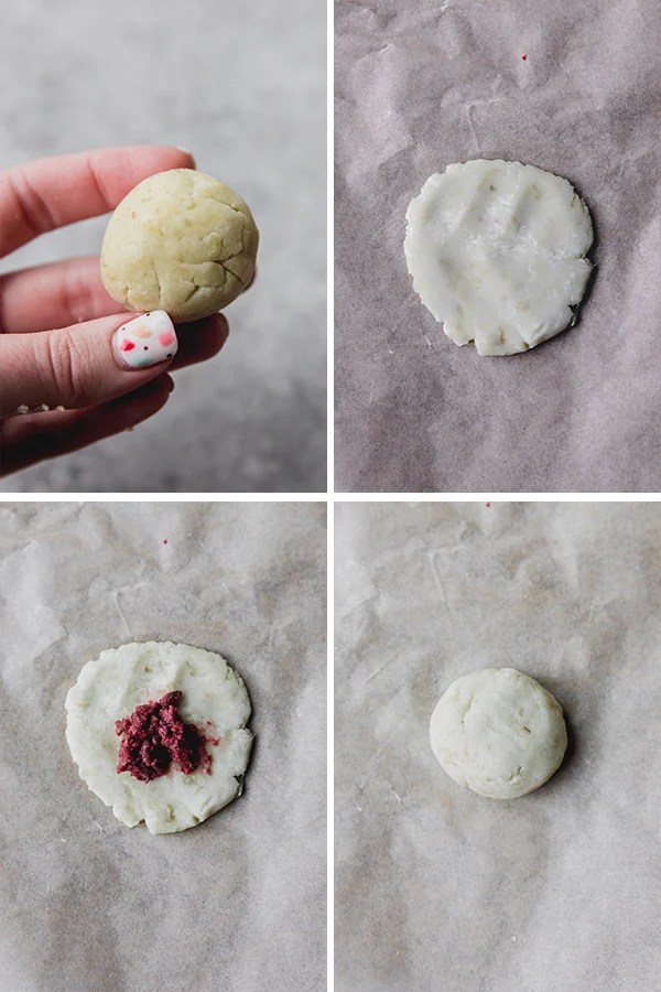 The steps of rolling out and forming the pizza rolls.