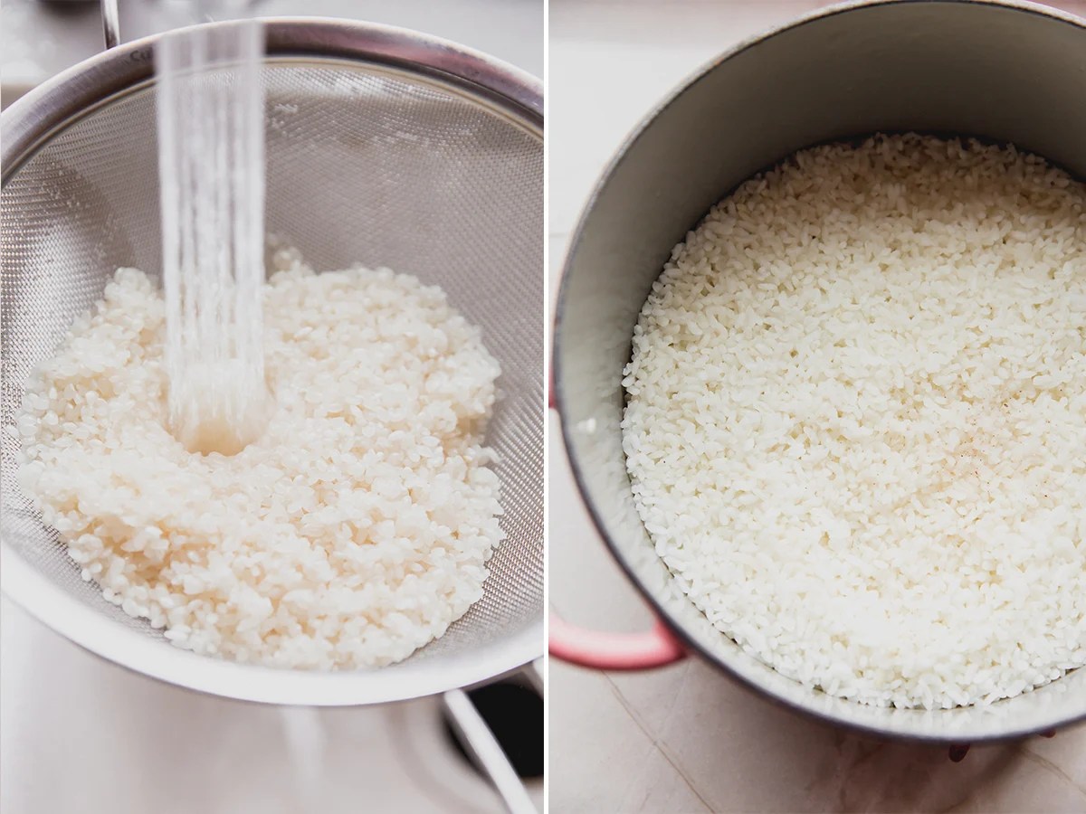 Water being rinsed and then cooked.