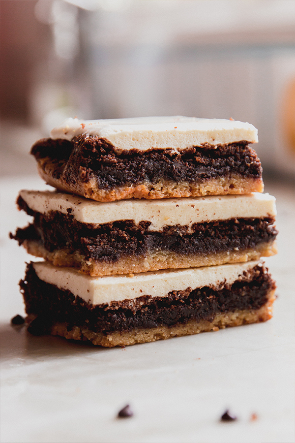 S'mores brownies in a stack.