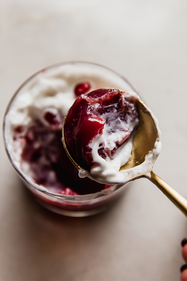 Spoon with a scoop of pomegranate Jello.