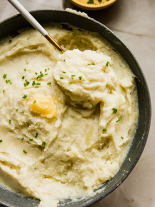 Dish of mashed white sweet potato.