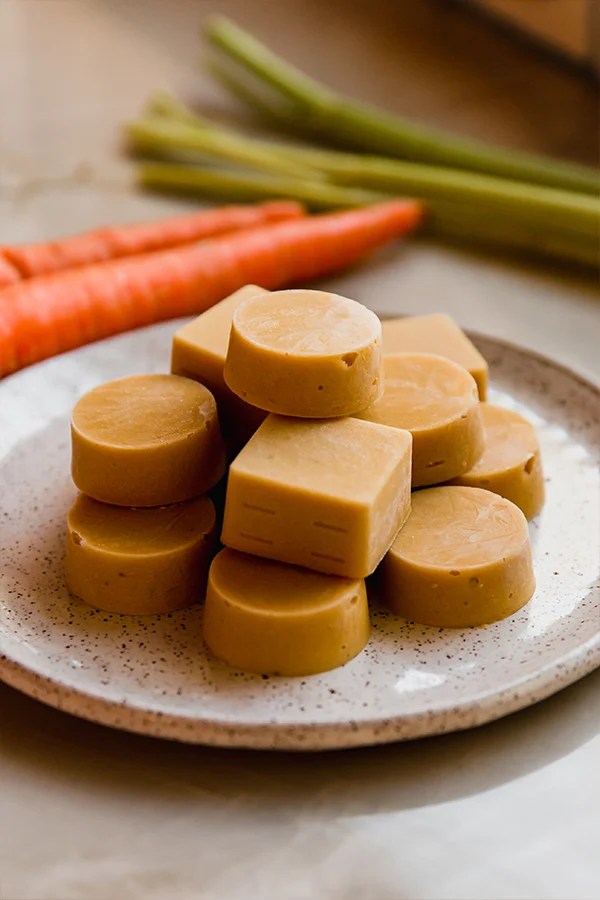 Plate of chicken bouillon cubes on a plate.