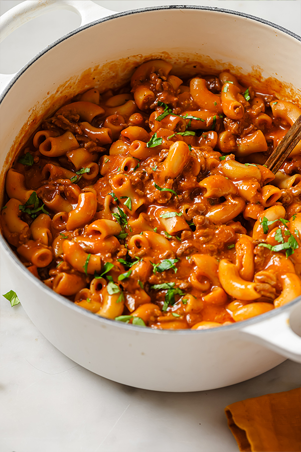 Copycat Hamburger Helper in a pot.