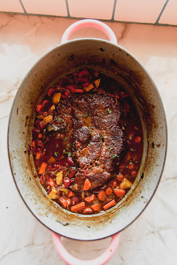 Italian pot roast in a large pot.