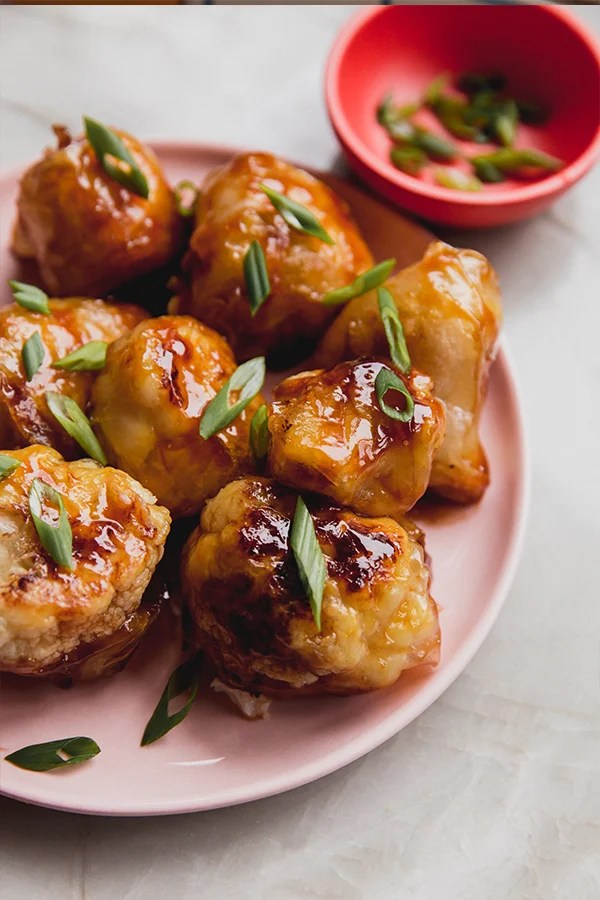 Plate of teriyaki crispy cauliflower wings.