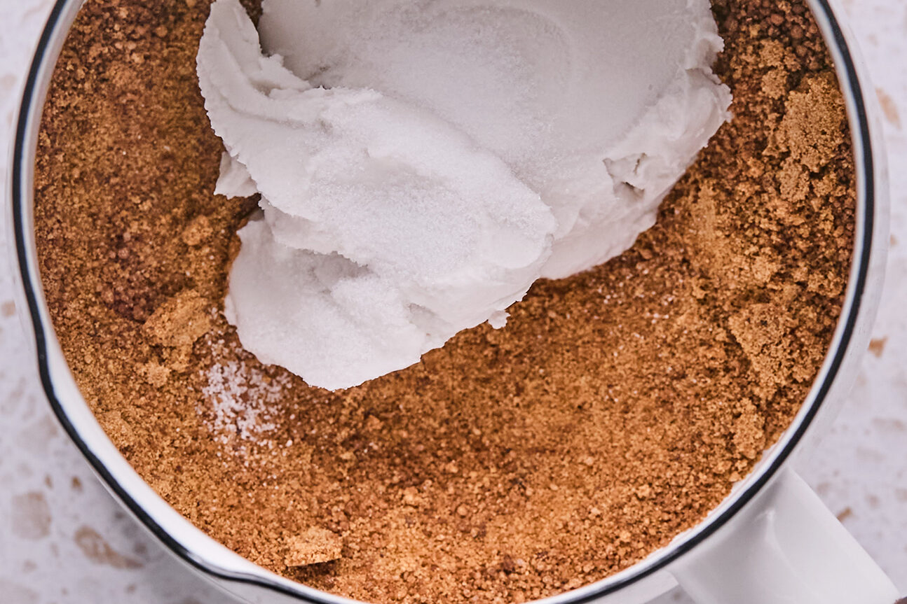 Coconut cream, sugar, and salt in a saucepan.
