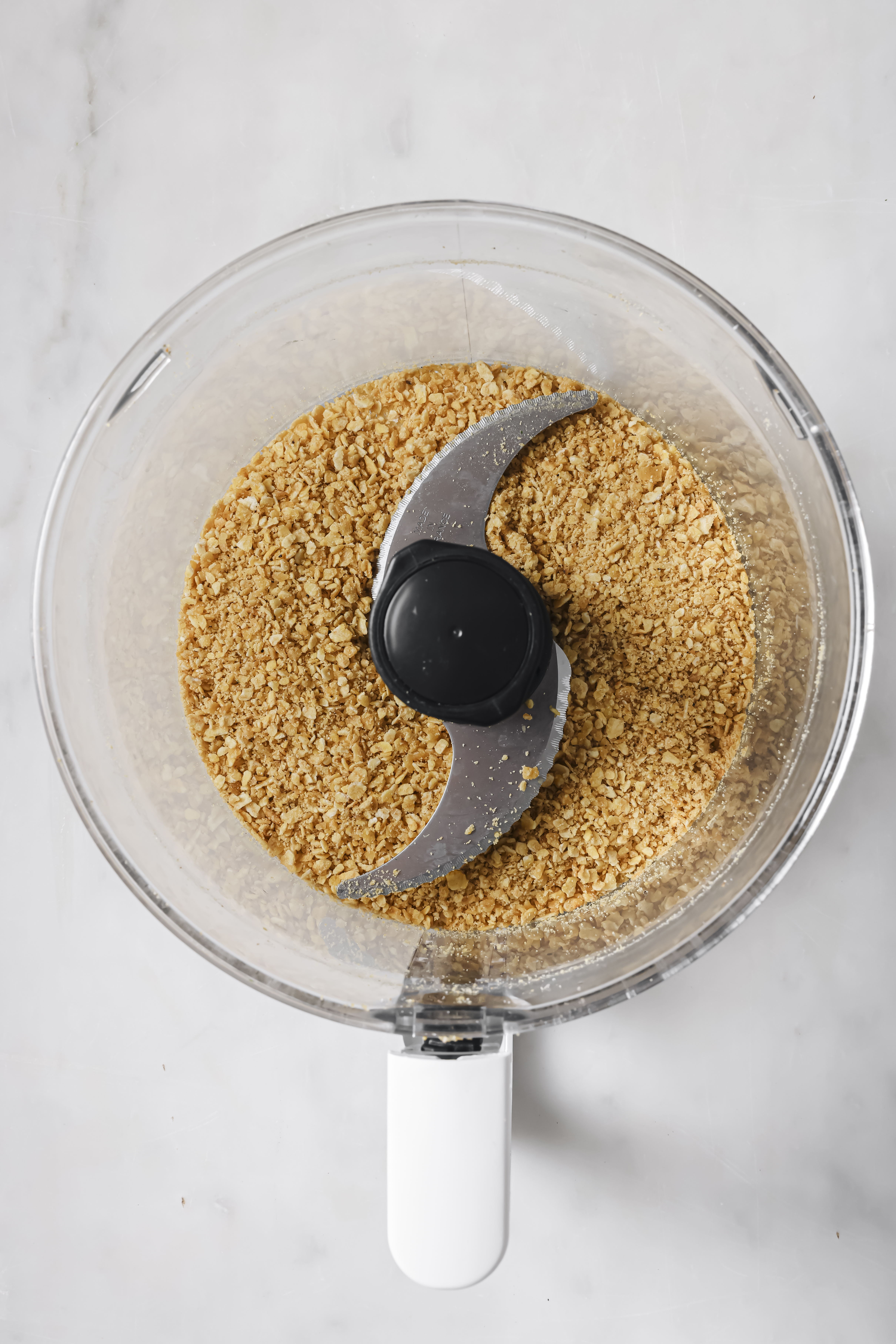 plantain chips, ground up inside a food processor