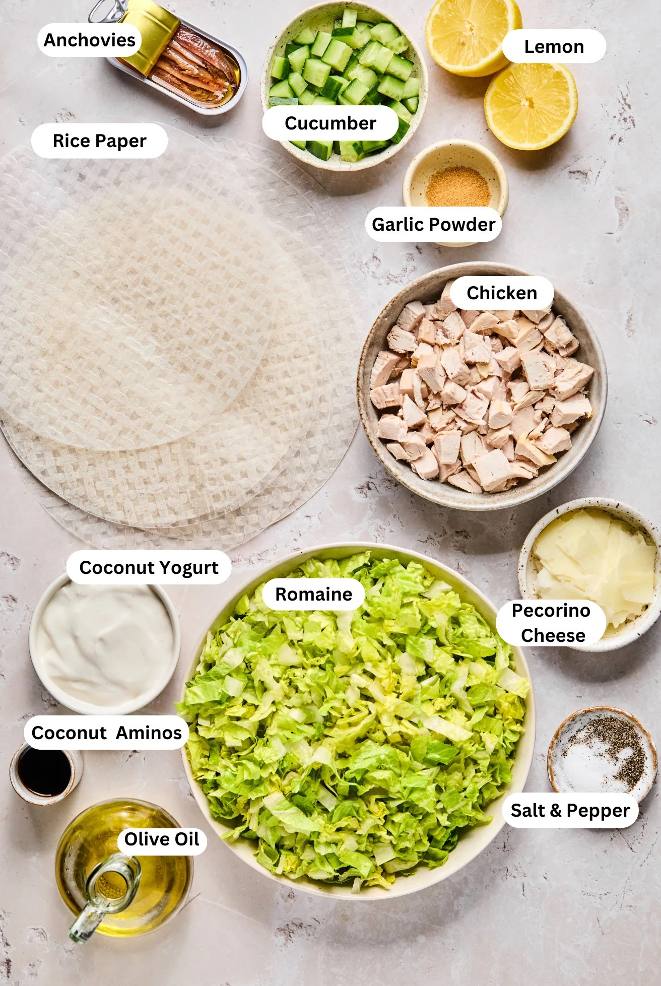 Chicken Caesar Rice roll ingredients.
