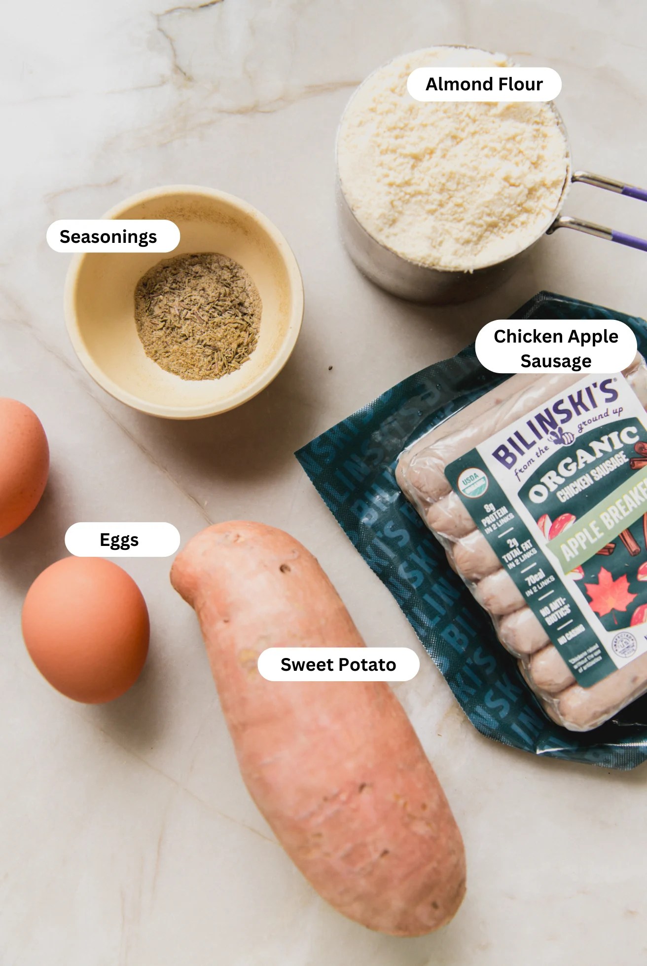 All the ingredients for protein breakfast biscuits.