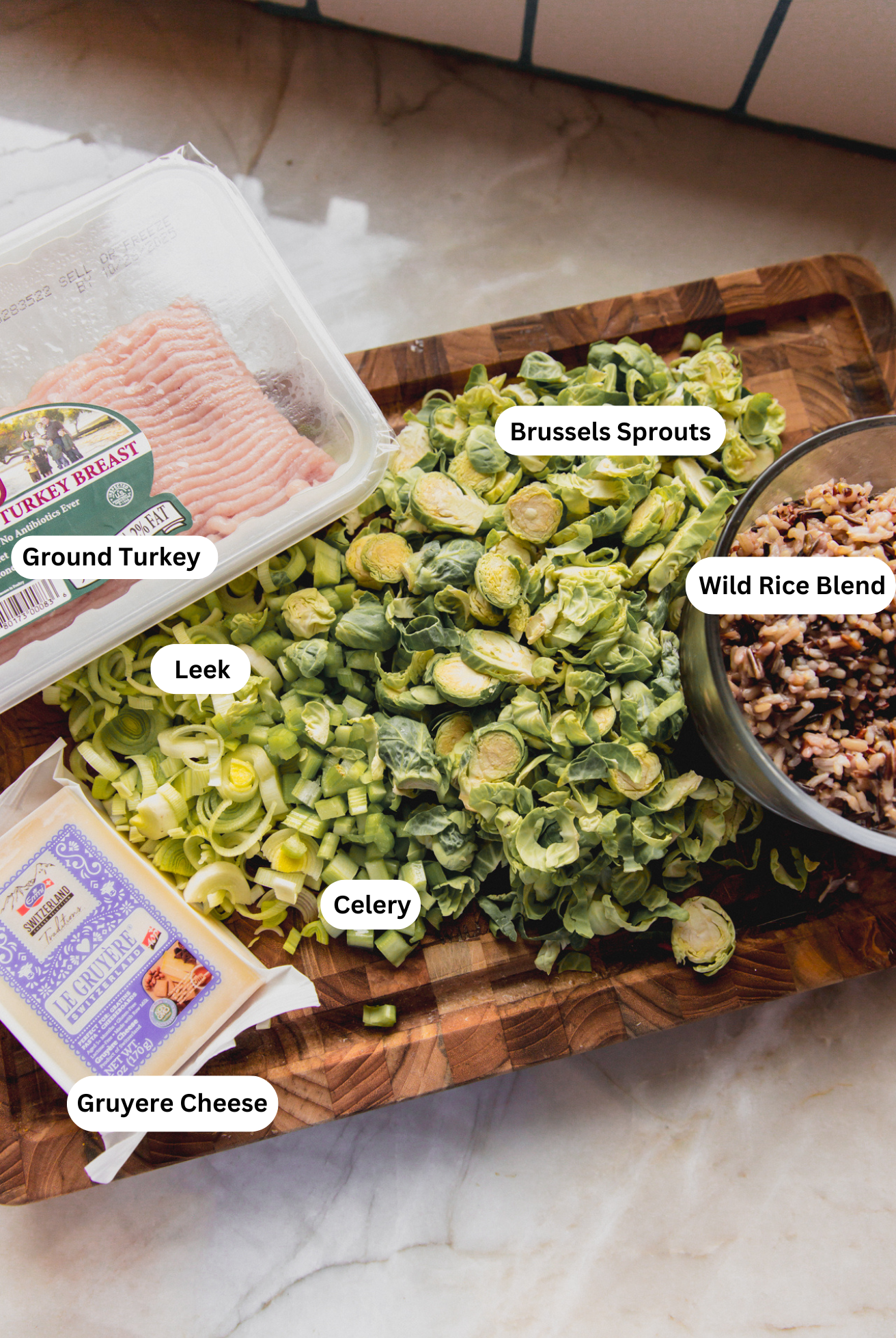 Photo of wild rice pumpkin ingredients on a cutting board.