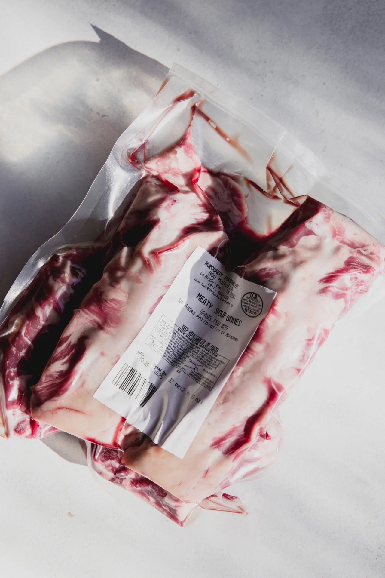 Beef soup bones in a plastic wrap.