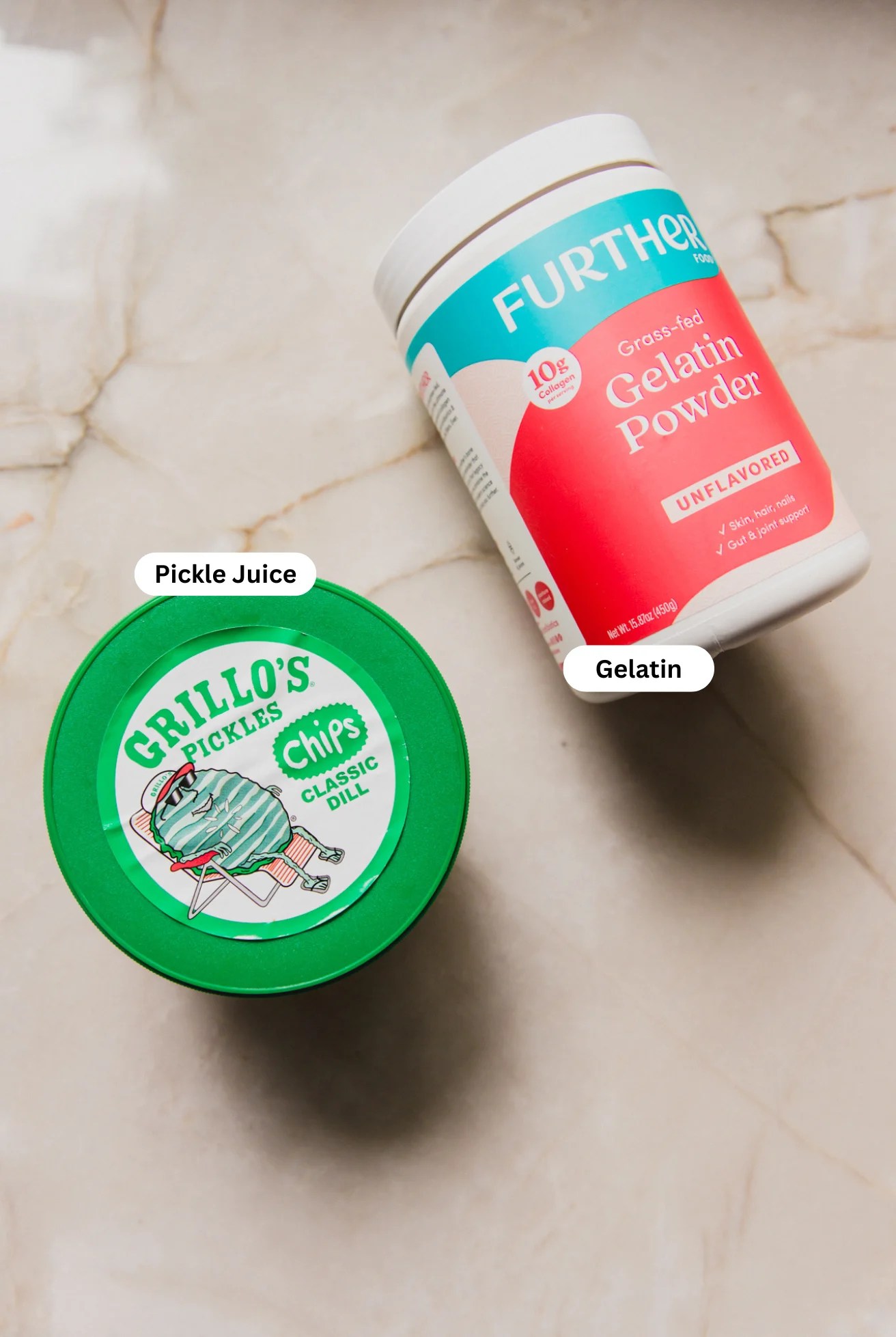 The ingredients for pickle gummies on the counter before making them.