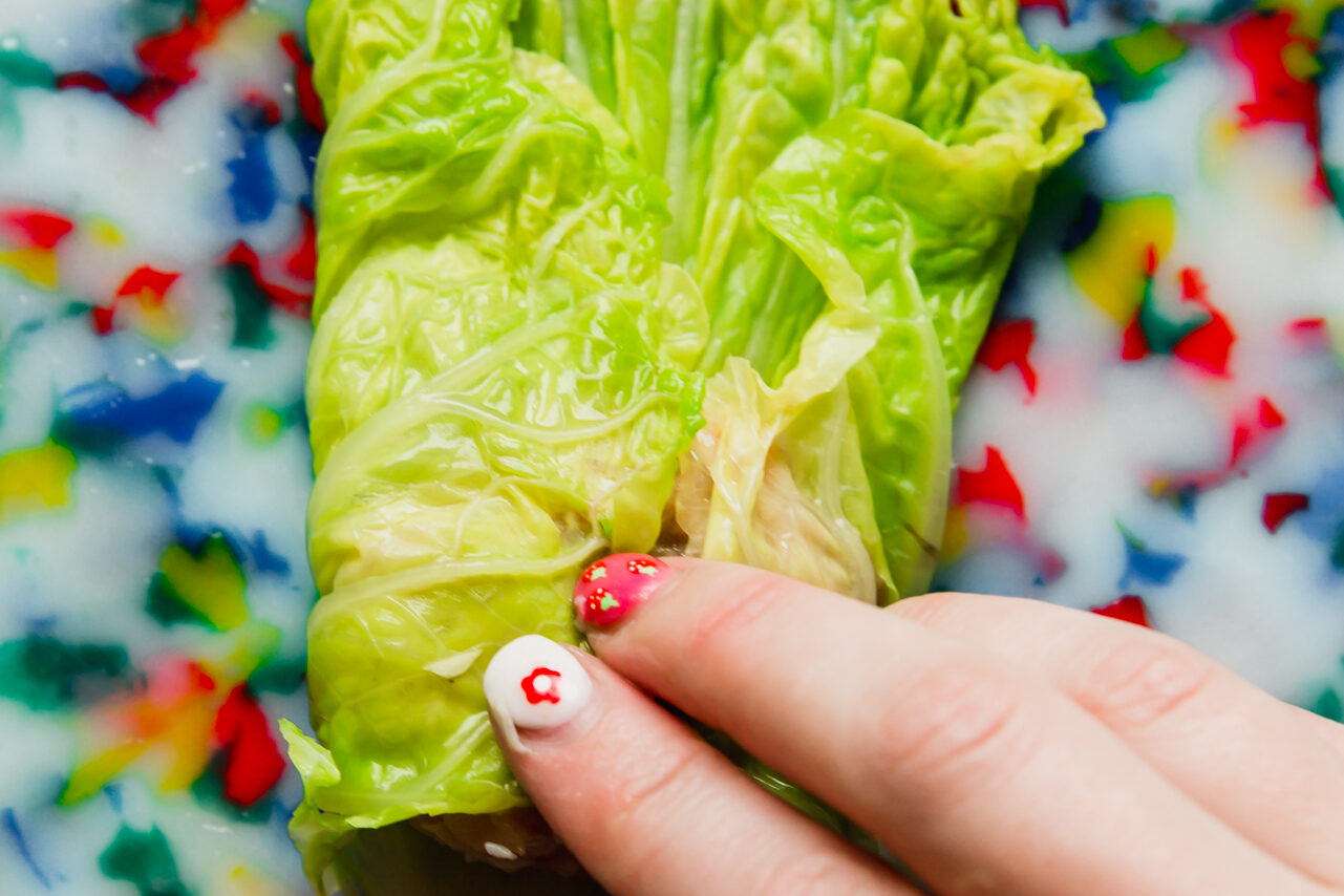 Cabbage dumpling being rolled