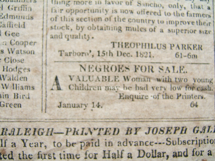 1822 “Raleigh Register and North Carolina Gazette Newspaper Uncle