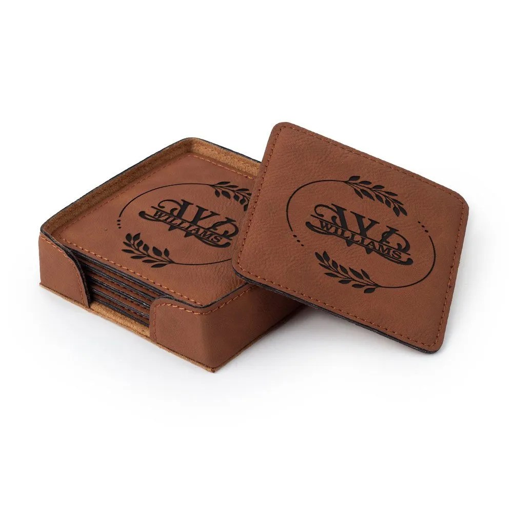 Personalized Faux Leather Coasters Keepsakes