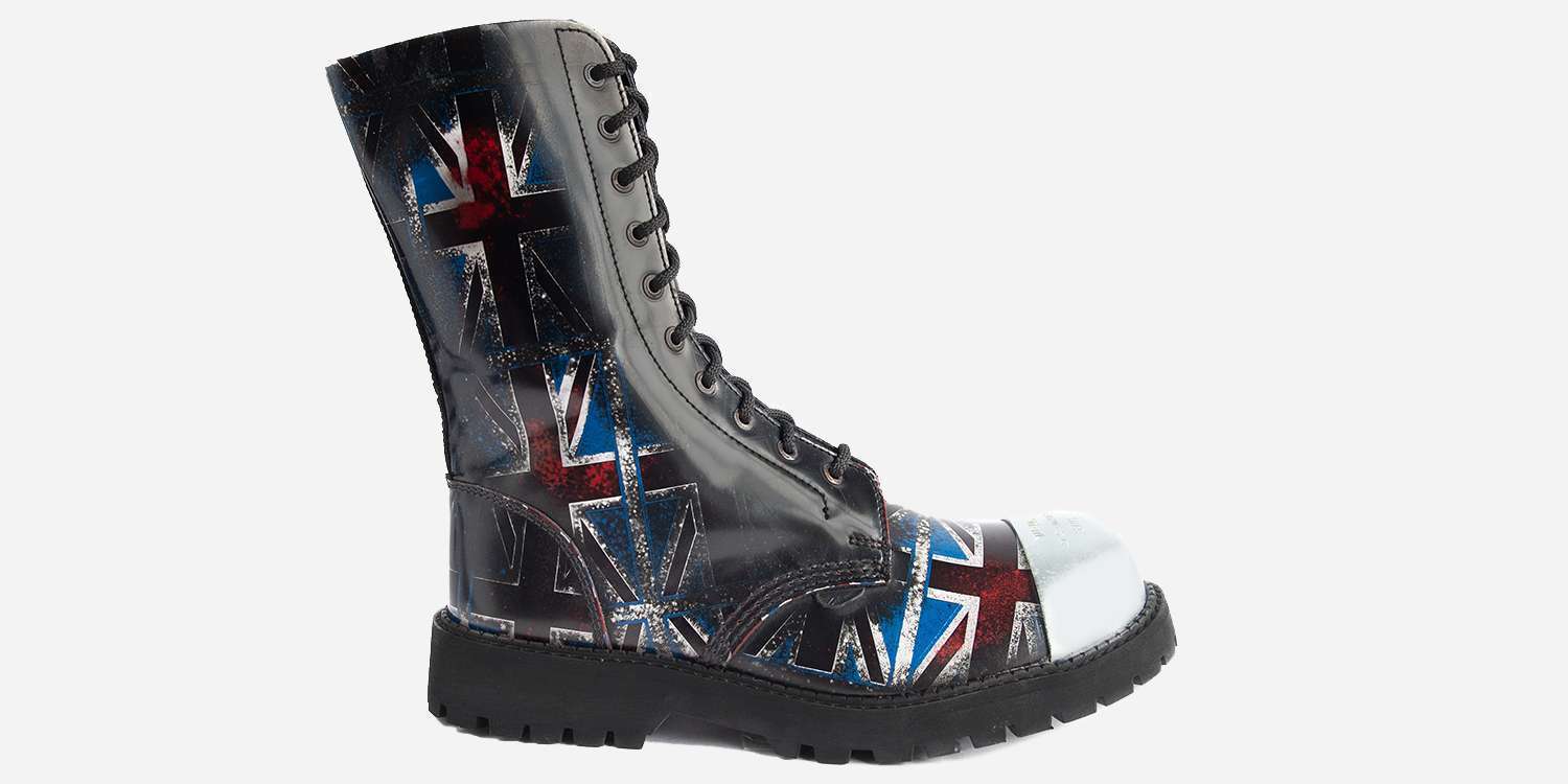 COMMANDO 10 EYELET EXTERNAL STEEL CAP BOOT UNION JACK RUBOFF