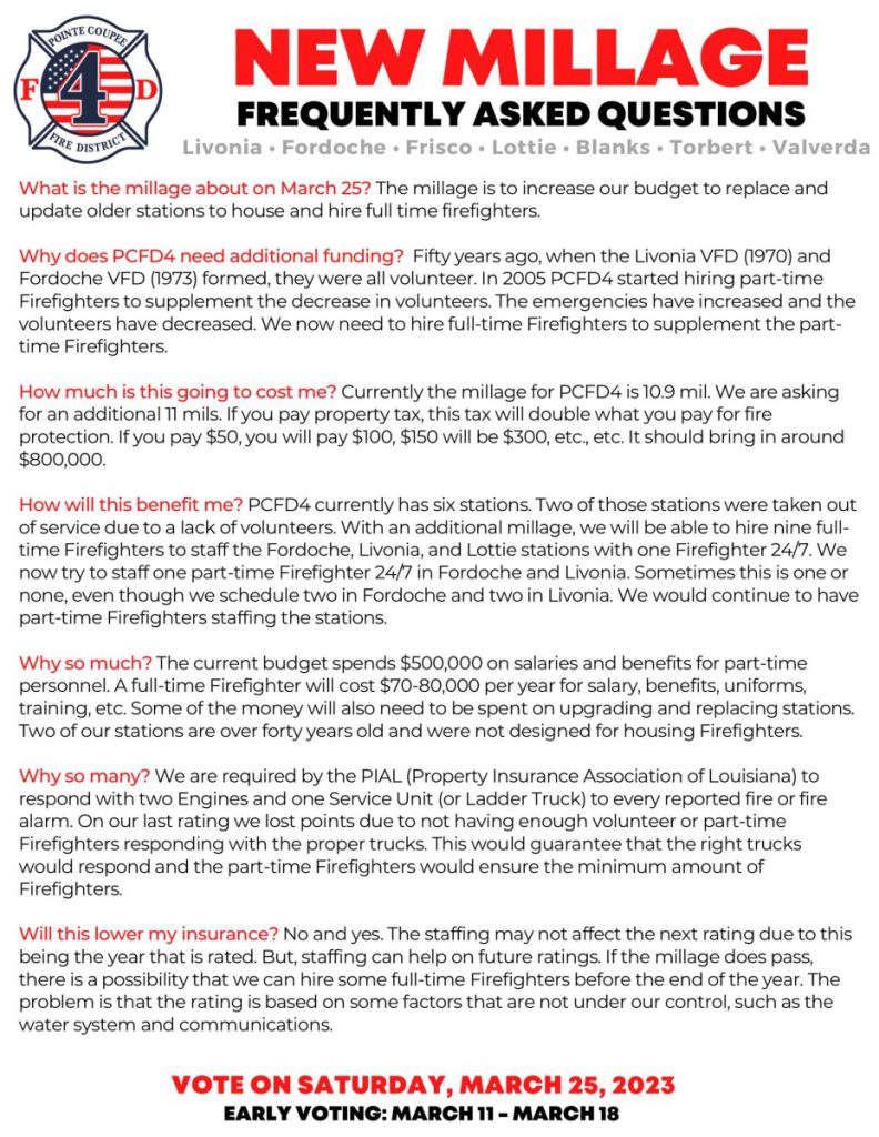 Pointe Coupee Parish approves property tax to fund firefighters