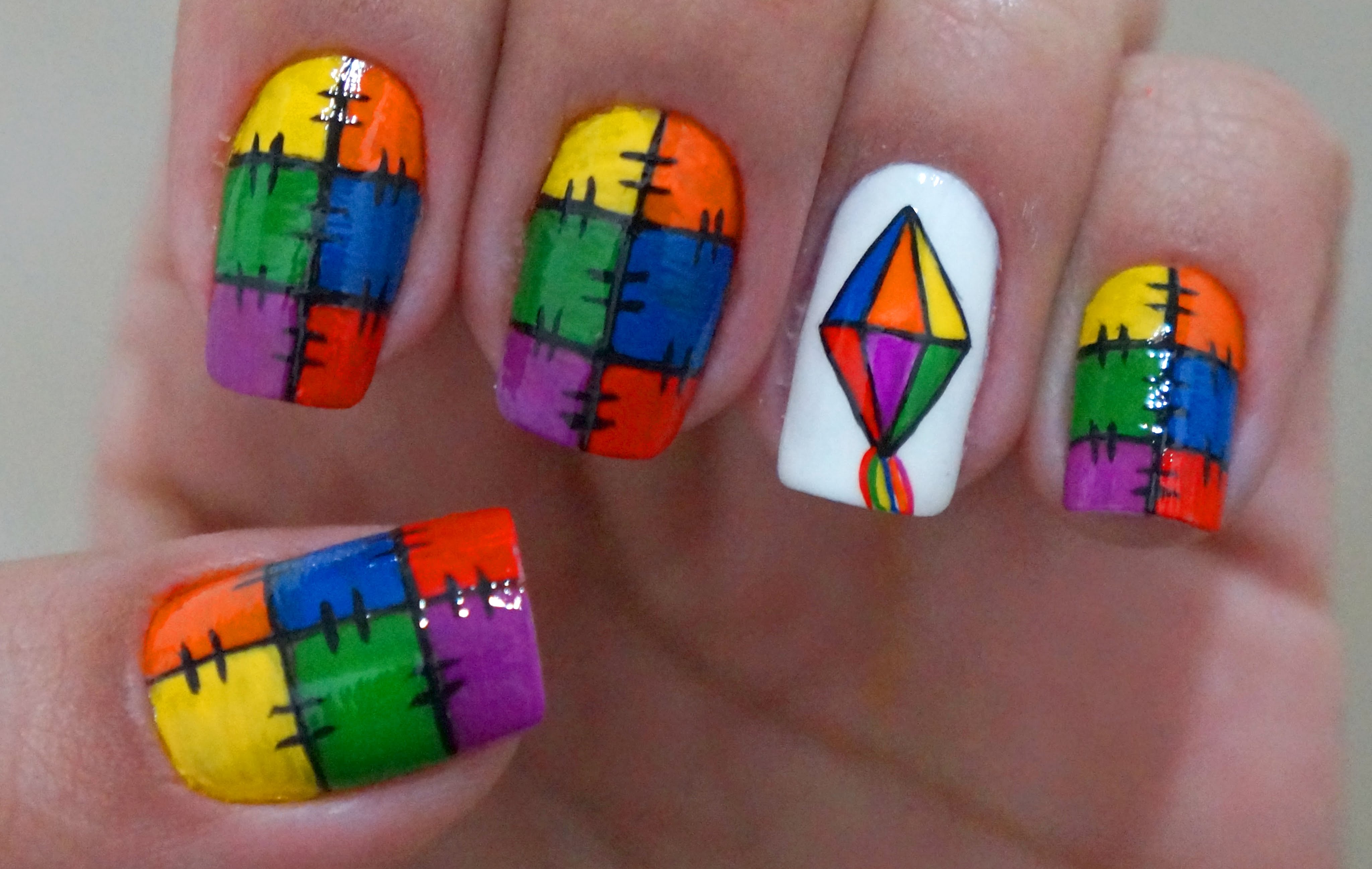 Unhas Decoradas Festa Junina Balão e Retalhos Manual Bela e Simples