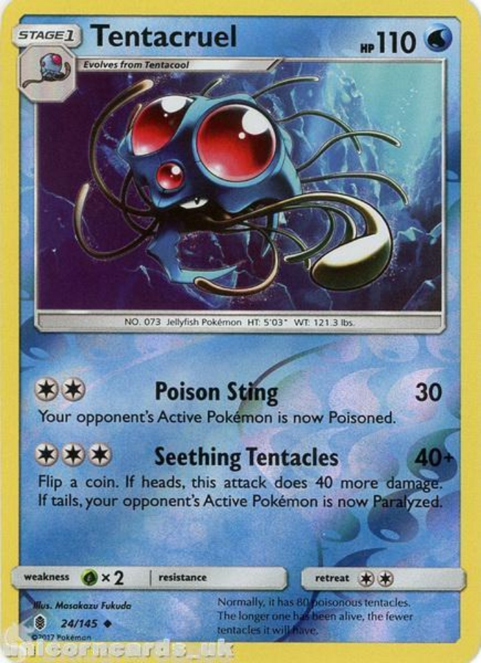 Tentacruel 24/145 Guardians Rising Reverse Holo Mint Pokemon Card