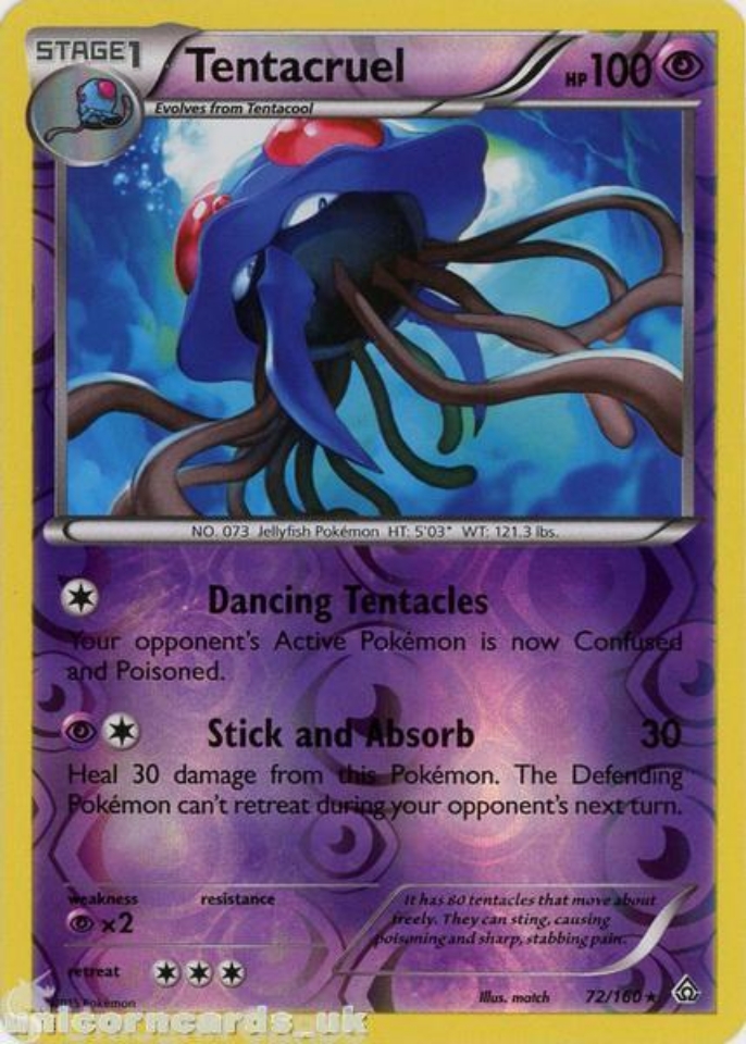 Tentacruel 72/160 Primal Clash Reverse Holo Mint Pokemon Card Unicorn