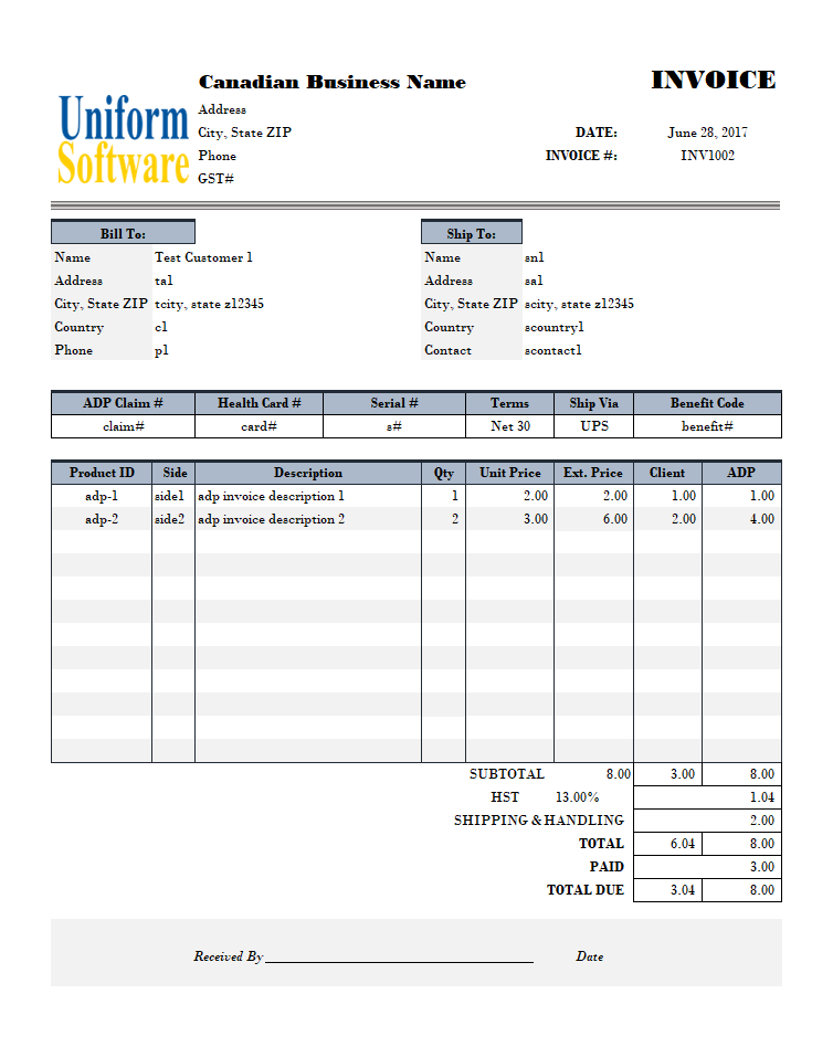 Transport Invoice with GST