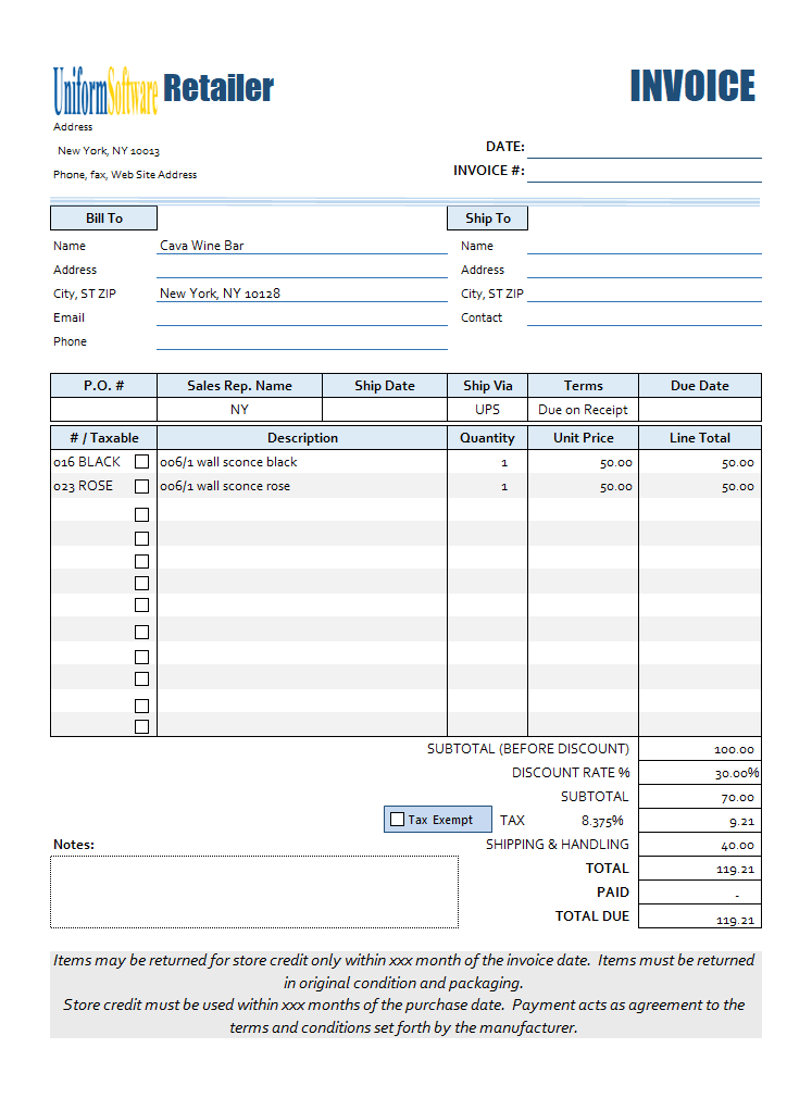 161 FiveColumn Invoice Templates (151161)