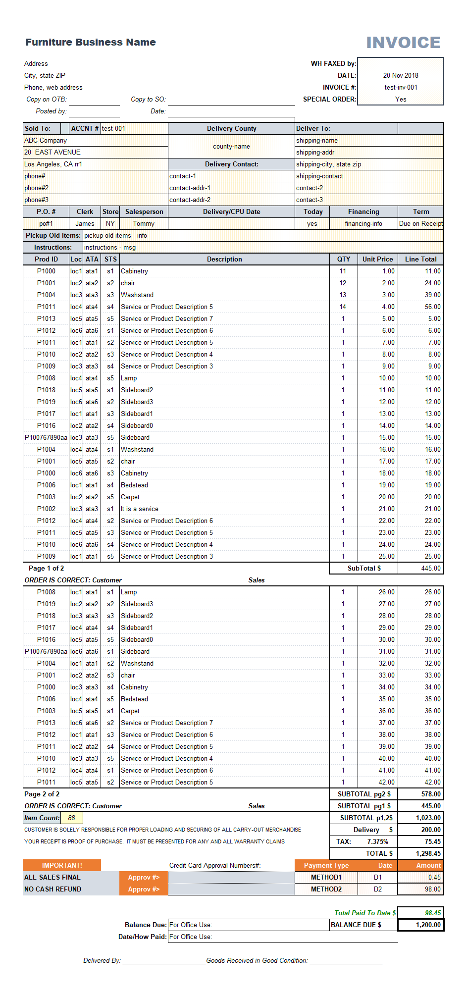 Professional Tax Invoice Template for Furniture