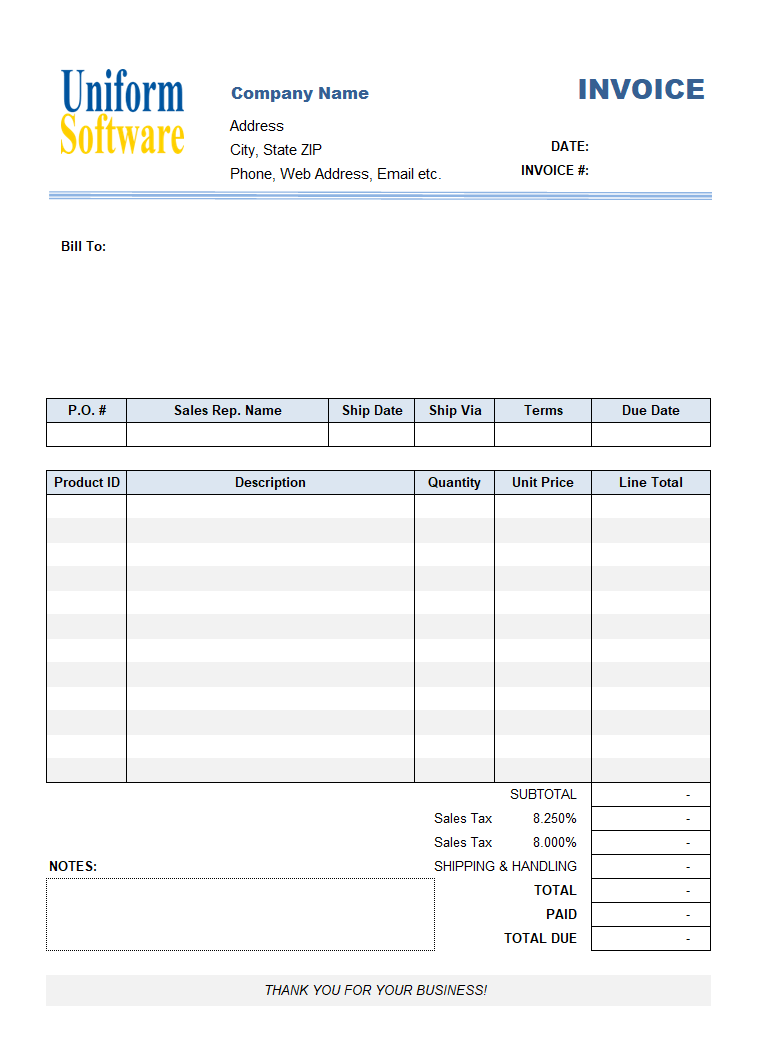 161 FiveColumn Invoice Templates (91105)