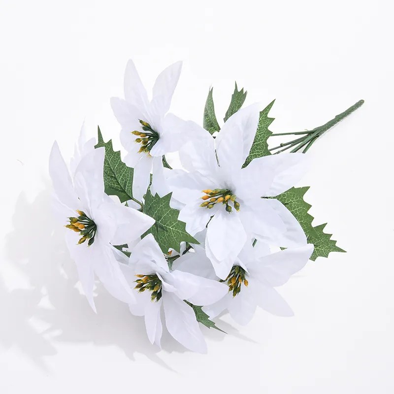 Christmas Artificial Red Flower,7Forks 35cm Red Christmas Flowers for