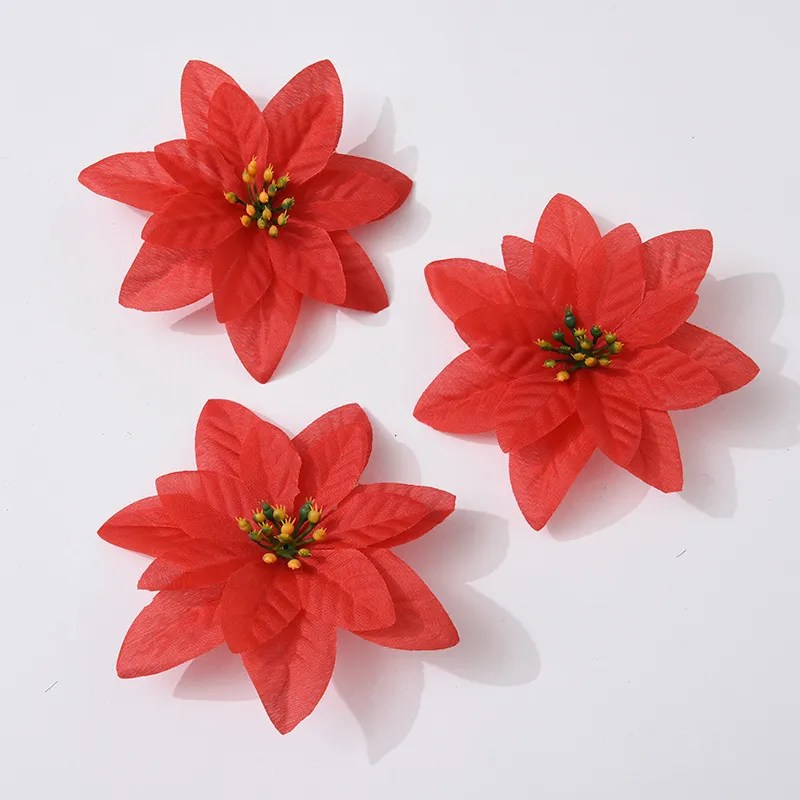 Christmas Artificial Red Flower,7Forks 35cm Red Christmas Flowers for