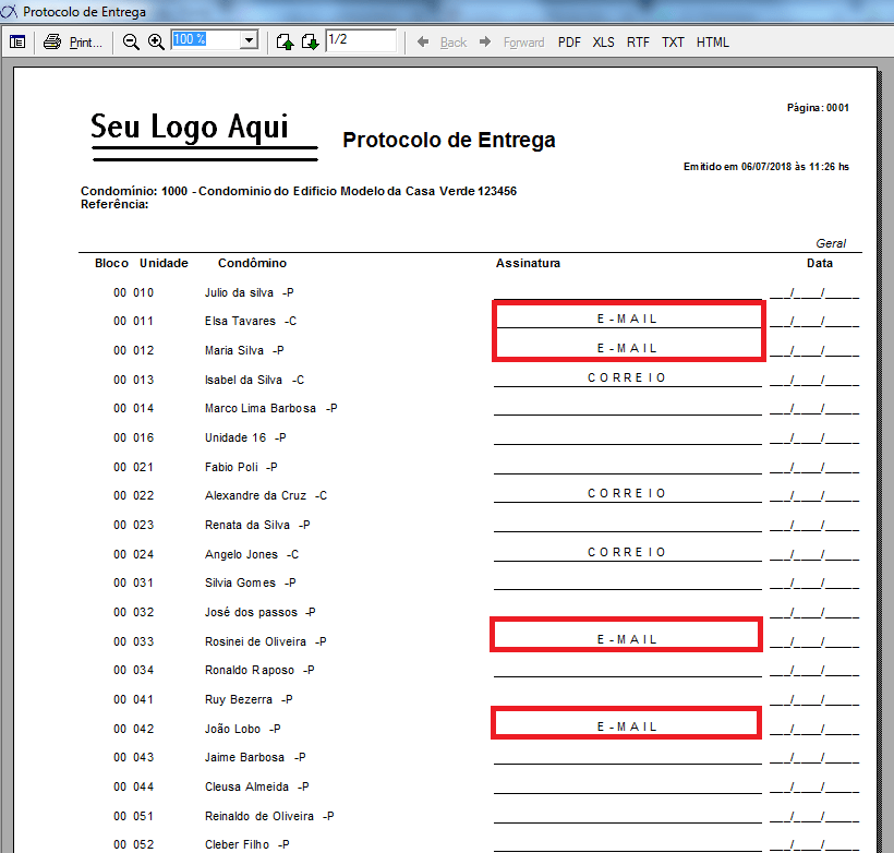 Protocolo de entrega Tipo EMAIL Union Data