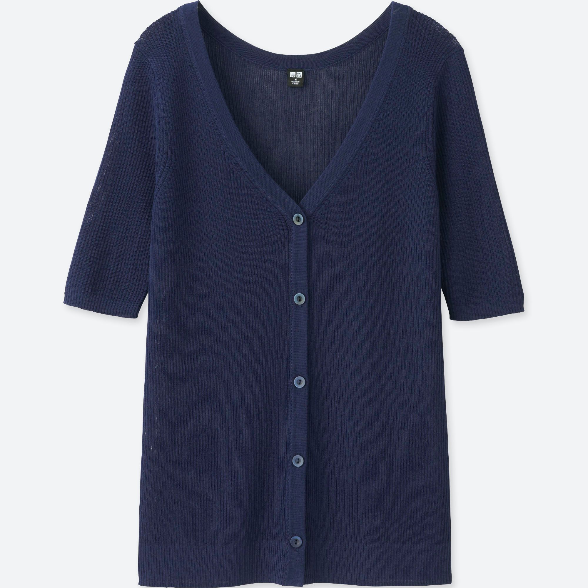 WOMEN LIGHT RIBBED HALF SLEEVE CARDIGAN UNIQLO US