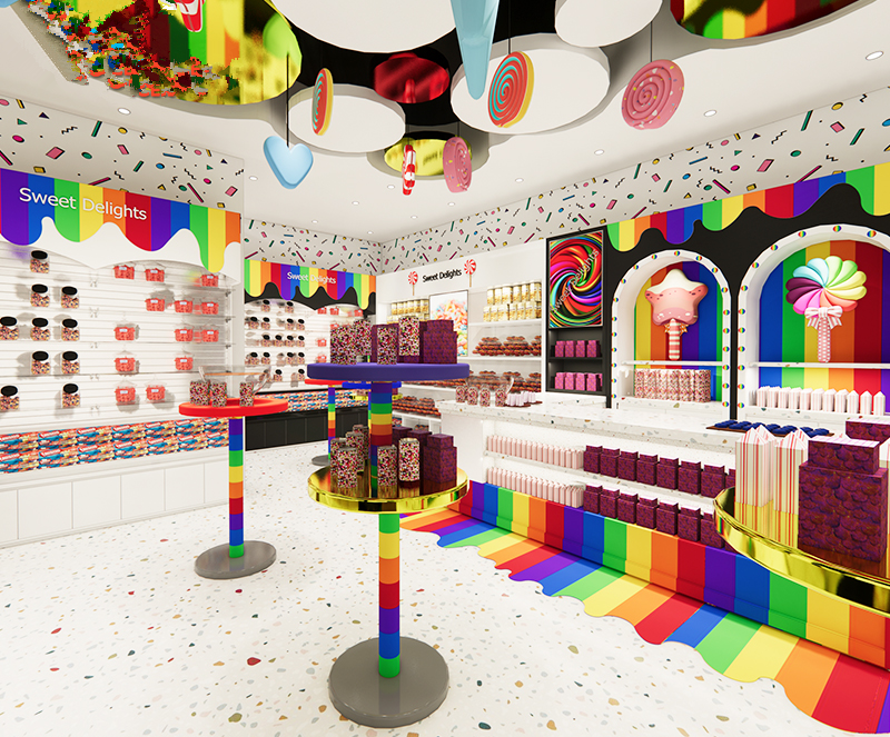 Fancy sweet shop furniture candy store interior decoration