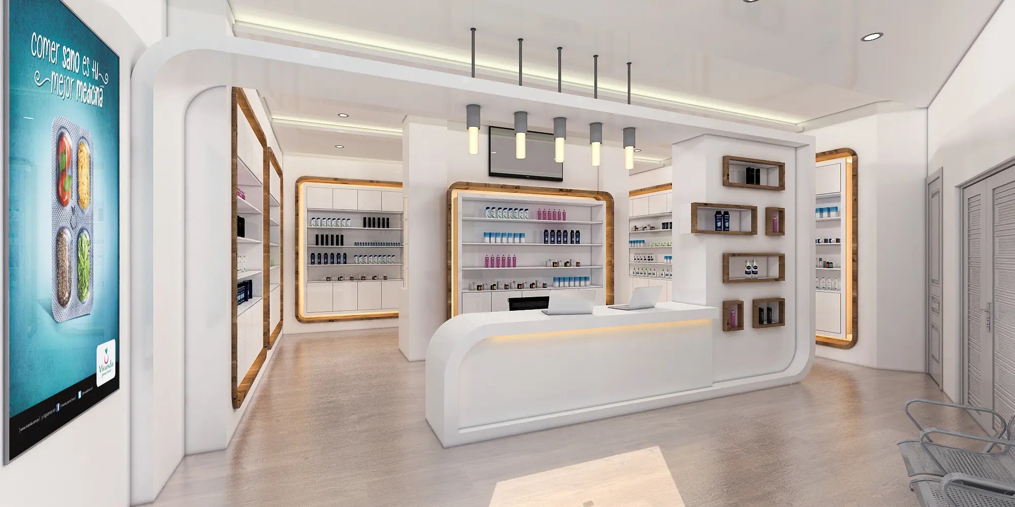 Modern style cosmetic store interior design retail shop display showcase