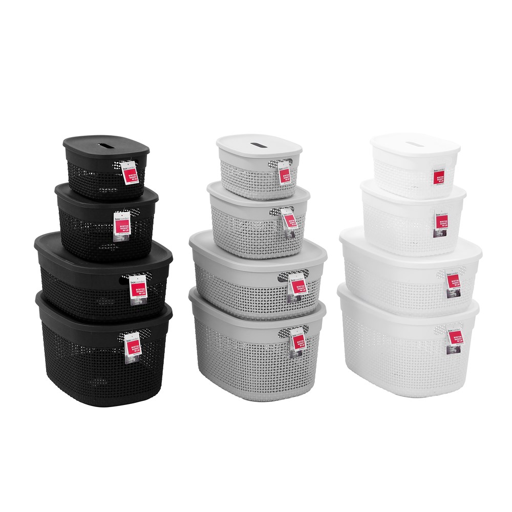 BOSTON BASKET W/ LID LGE 38X27.5X15CM 3 ASSTD to United