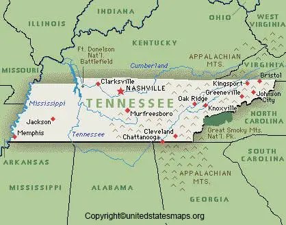 Labeled Tennessee Map With Capital And Cities in Pdf