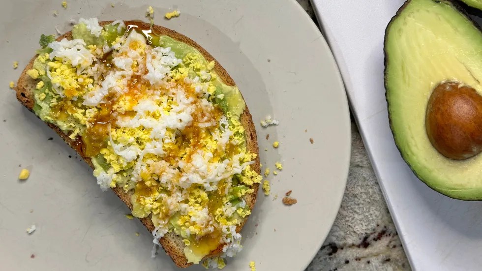 Avocado Toast with Grated Egg and Hot Honey Unite For HER Helping to