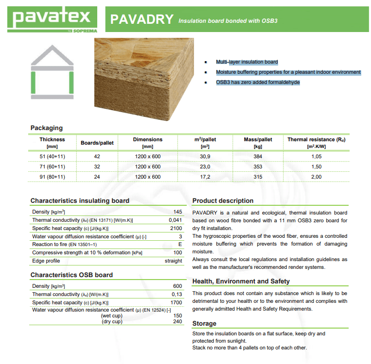 PAVADRY Internal Dry Lining Insulation Board Unity Lime