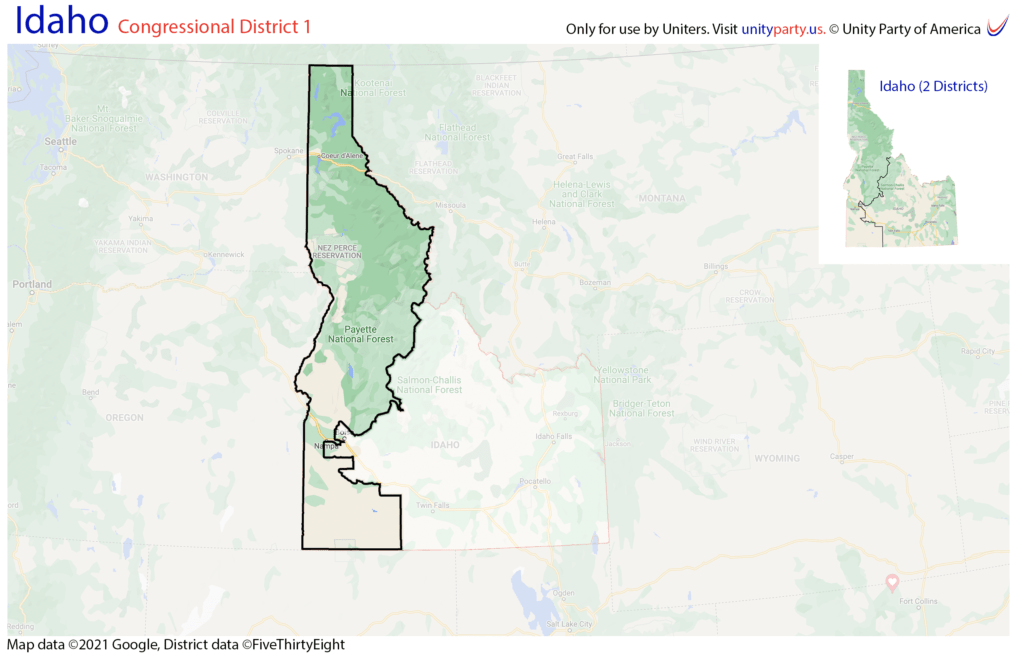 State of Idaho Congressional District Maps Unity Party